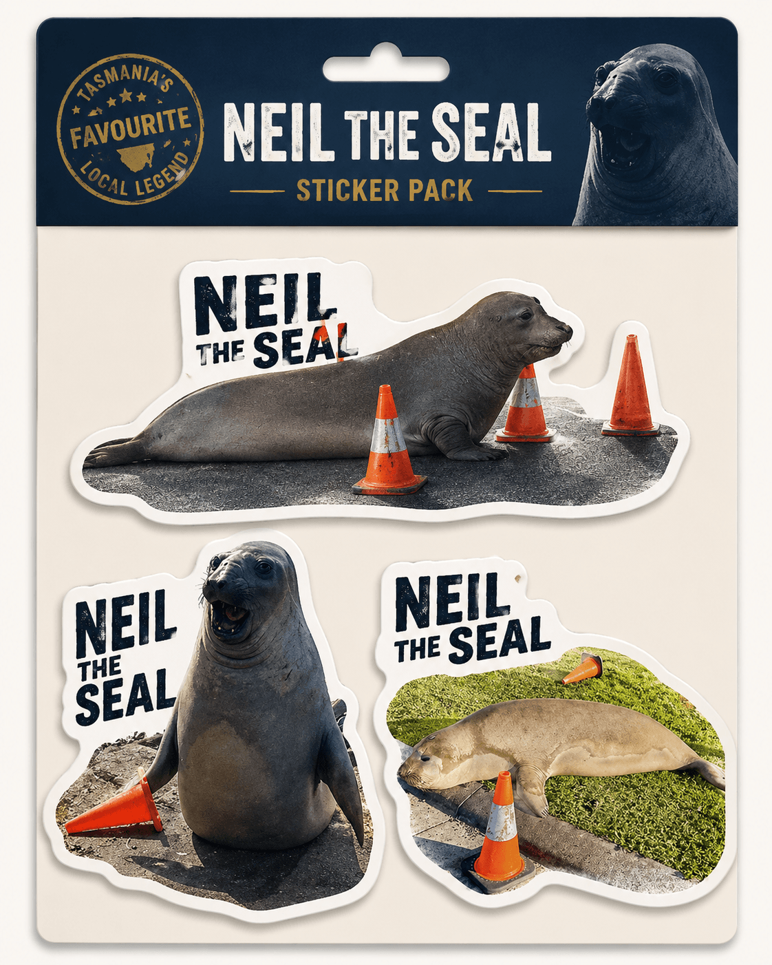 Neil the Seal Sticker Pack — three die-cut vinyl stickers