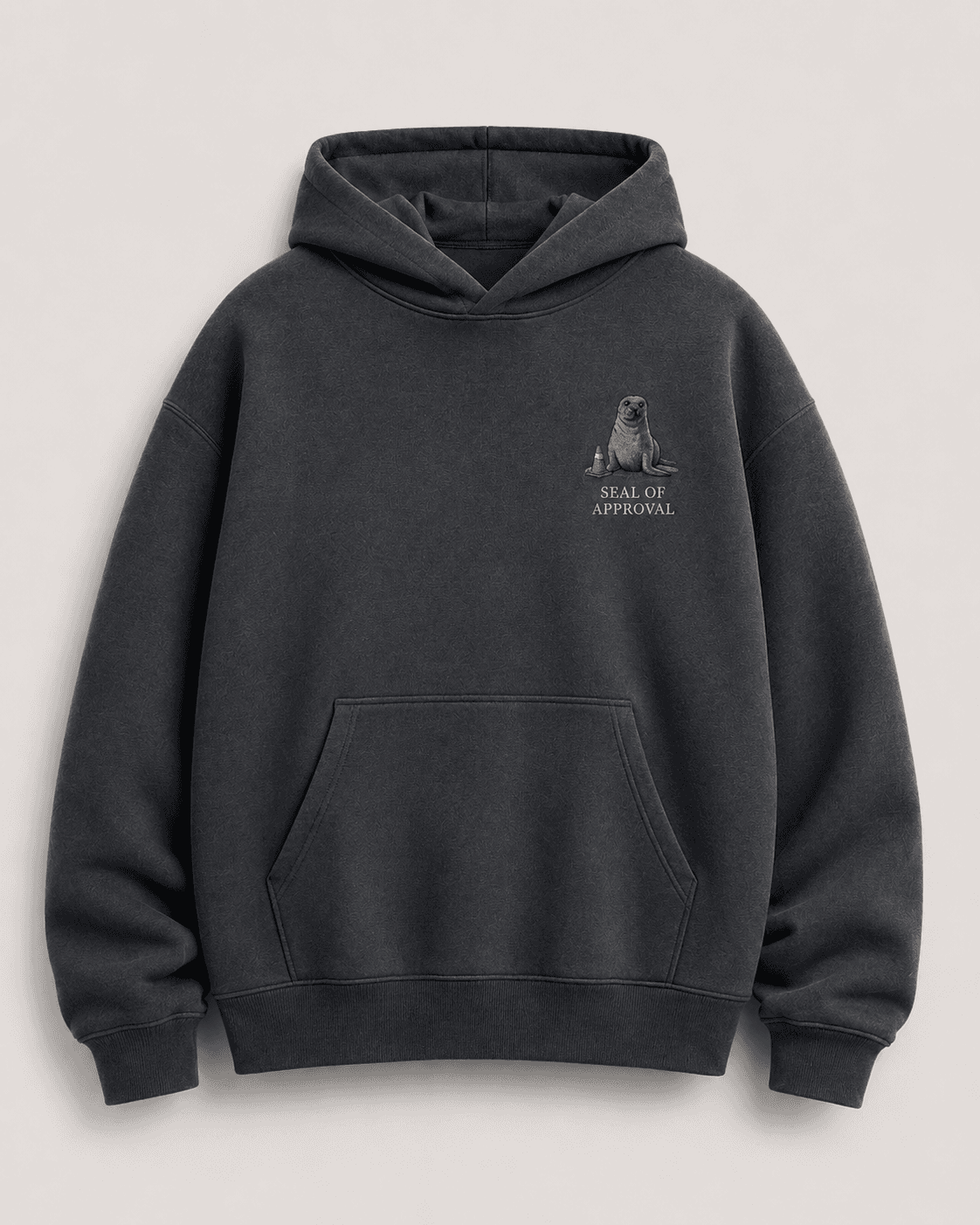 Seal of Approval Charcoal Hoodie — front view